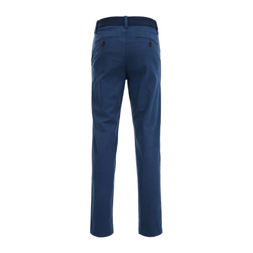 WE Fashion slim fit broek met all over print donkerblauw Jongens Katoen 104