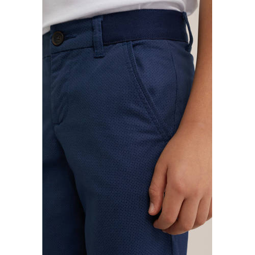 WE Fashion slim fit broek met all over print donkerblauw Jongens Katoen 92