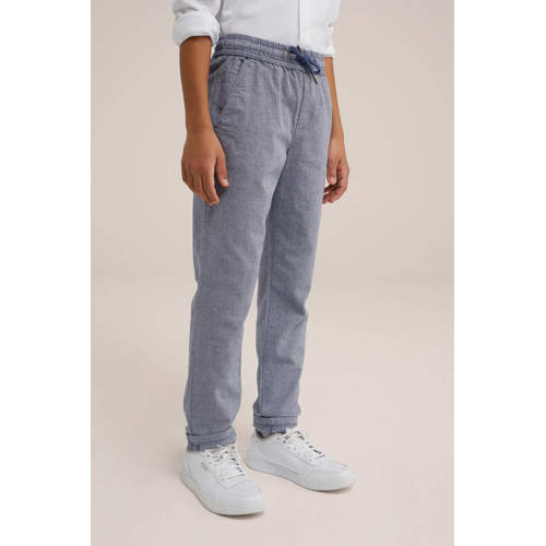 WE Fashion gemêleerde tapered fit broek grijs Jongens Stretchkatoen Melée 98