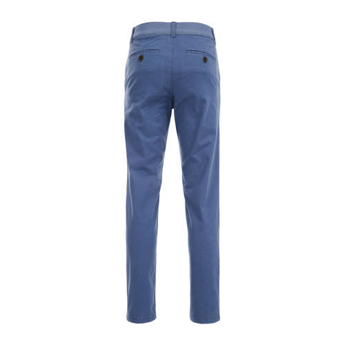 WE Fashion slim fit broek met all over print middenblauw Jongens Katoen 104
