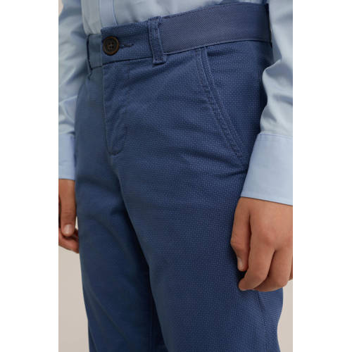 WE Fashion slim fit broek met all over print middenblauw Jongens Katoen 98