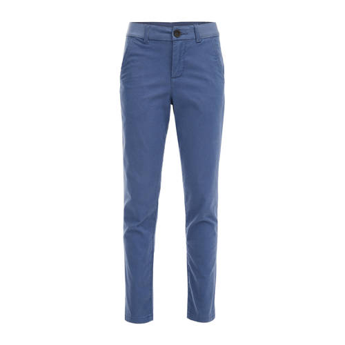 WE Fashion slim fit broek met all over print middenblauw Jongens Katoen - 104