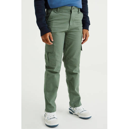 WE Fashion Blue Ridge straight fit cargobroek groen Jongens Stretchkatoen 98