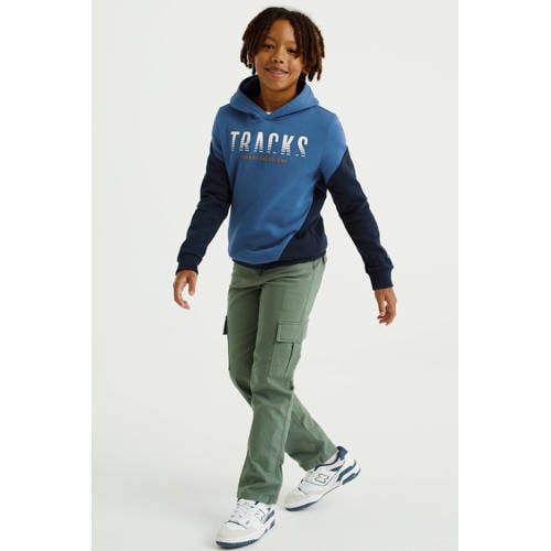WE Fashion Blue Ridge straight fit cargobroek groen Jongens Stretchkatoen 98