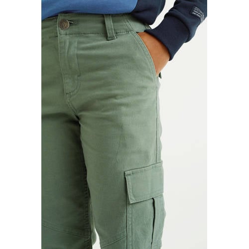 WE Fashion Blue Ridge straight fit cargobroek groen Jongens Stretchkatoen 98
