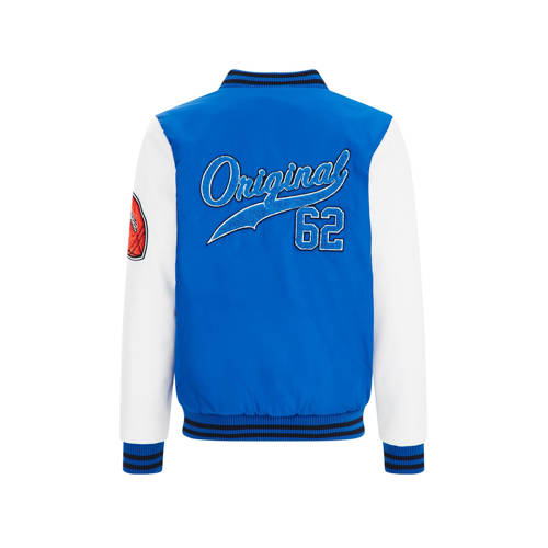 WE Fashion baseball jacket van polyester blauw wit Jas Meerkleurig 98 104