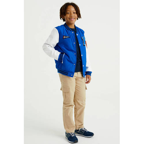 WE Fashion baseball jacket van polyester blauw wit Jas Meerkleurig 98 104