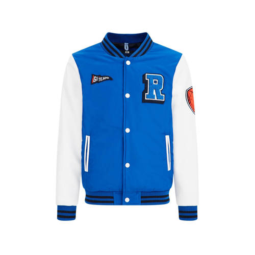 WE Fashion baseball jacket van polyester blauw/wit Jas Meerkleurig - 110/116