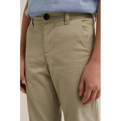 WE Fashion slim fit broek met all over print greige Beige Jongens Katoen 98