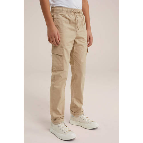 WE Fashion Blue Ridge tapered fit cargobroek beige Jongens Katoen Effen 98
