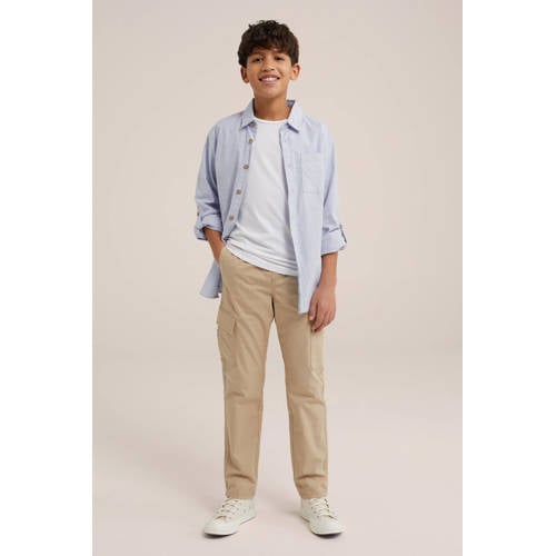 WE Fashion Blue Ridge tapered fit cargobroek beige Jongens Katoen Effen 98