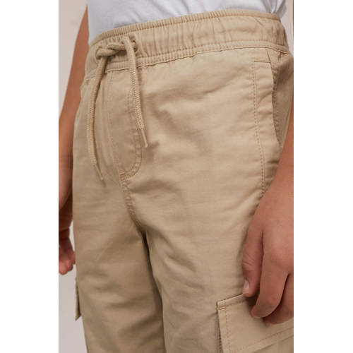 WE Fashion Blue Ridge tapered fit cargobroek beige Jongens Katoen Effen 98