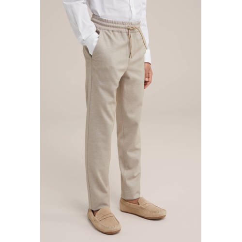 WE Fashion gemêleerde slim fit broek zand Beige Jongens Polyester Melée 98