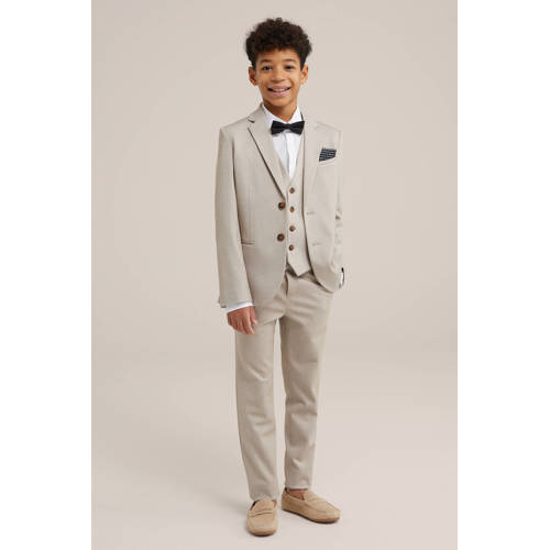 WE Fashion gemêleerde slim fit broek zand Beige Jongens Polyester Melée 98