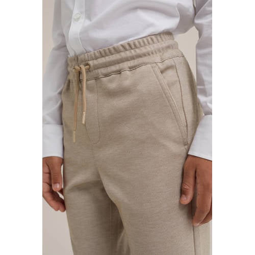 WE Fashion gemêleerde slim fit broek zand Beige Jongens Polyester Melée 104