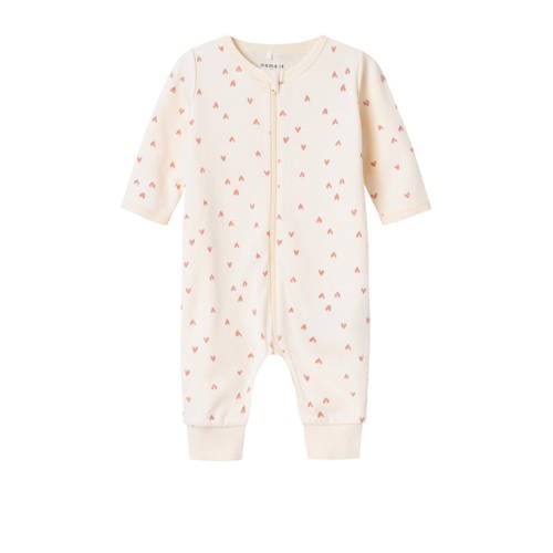 NAME IT BABY pyjama NBFNIGHTSUIT offwhite/roze Onesie Ecru Meisjes Biologisch katoen Ronde hals