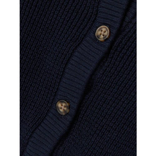 name it BABY gebreid vest NBNBUBBA van katoen donkerblauw Effen 50