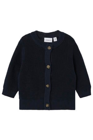 gebreid vest NBNBUBBA van katoen donkerblauw