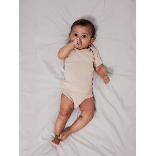 Name it BABY romper NBNBODY set van 2 beige wit Jongens Biologisch katoen Ronde hals 50