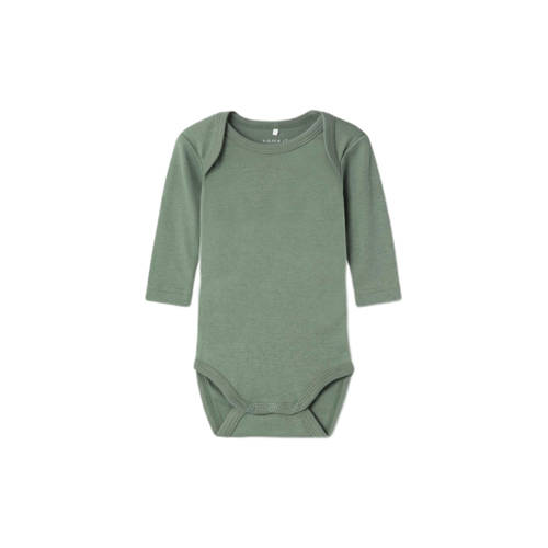 Name it BABY romper NBMBODY set van 2 groen wit Jongens Biologisch katoen Ronde hals 50