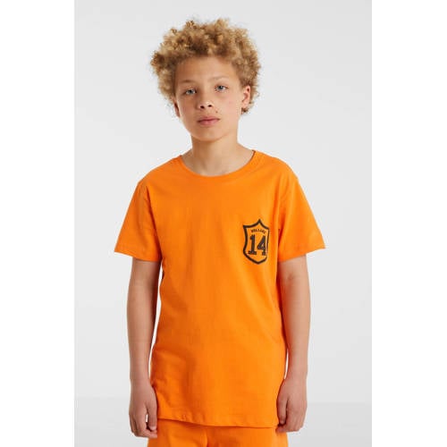 Anytime T-shirt met printopdruk oranje Jongens/Meisjes Katoen Ronde hals - maat 122/128 afbeelding