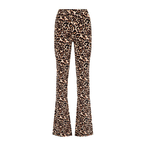WE Fashion flared broek met panterprint bruin/lichtbruin/zwart Meisjes Viscose