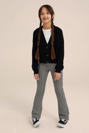thumbnail: Zwart en witte meisjes WE Fashion flared broek van viscose met elastische tailleband