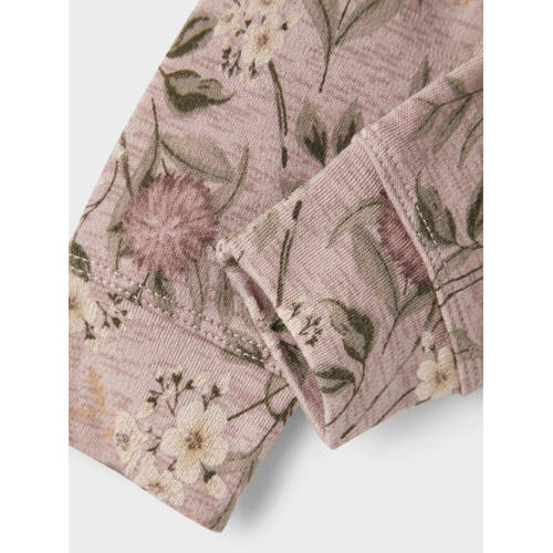 Name it BABY gebloemde wollen slim fit broek NBFWILLOW oudroze groen 50