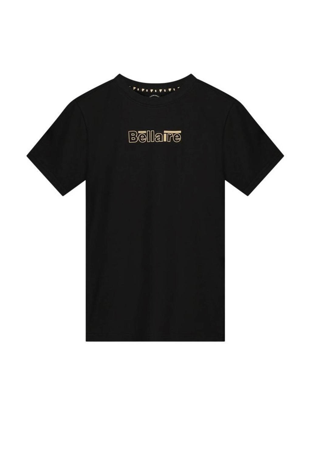 Zwarte jongens Bellaire T-shirt van katoen met printopdruk, korte mouwen en ronde hals