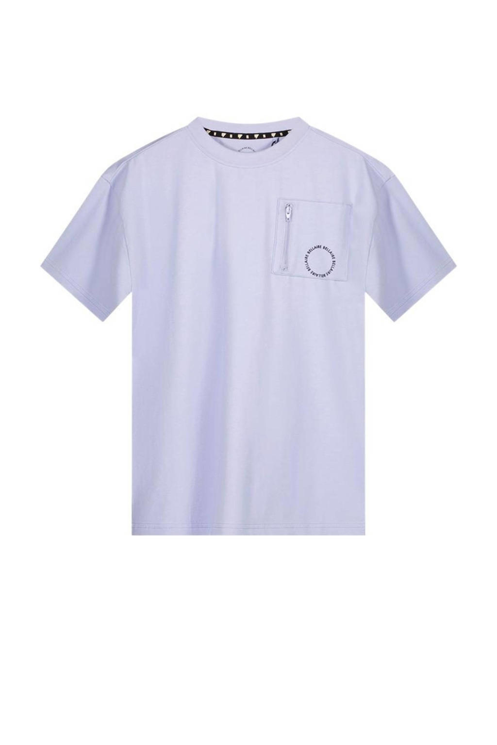 Blauwe jongens Bellaire T-shirt van katoen met effen, korte mouwen en ronde hals