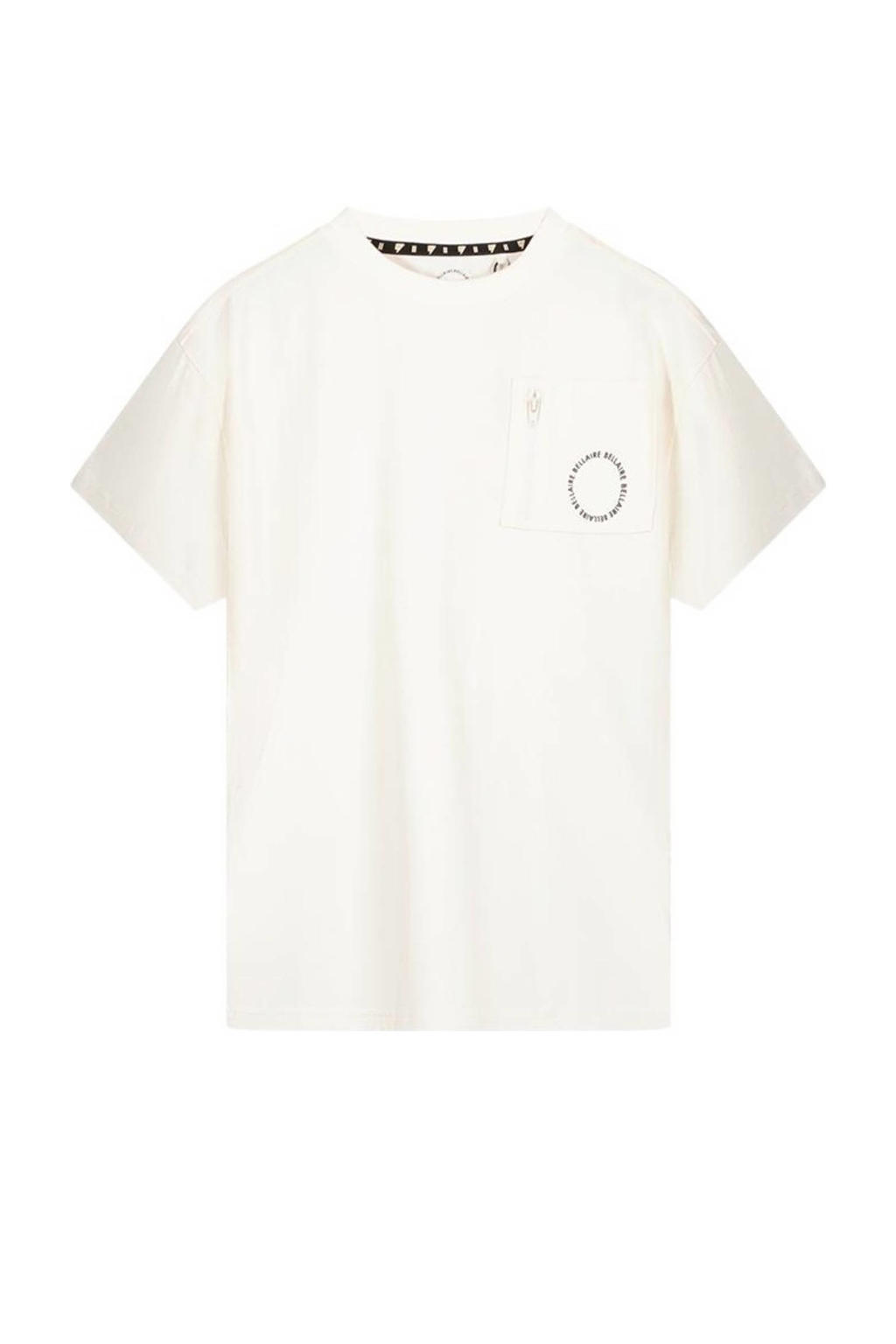 Ivoorkleurige jongens Bellaire T-shirt van stretchkatoen met effen, korte mouwen en ronde hals