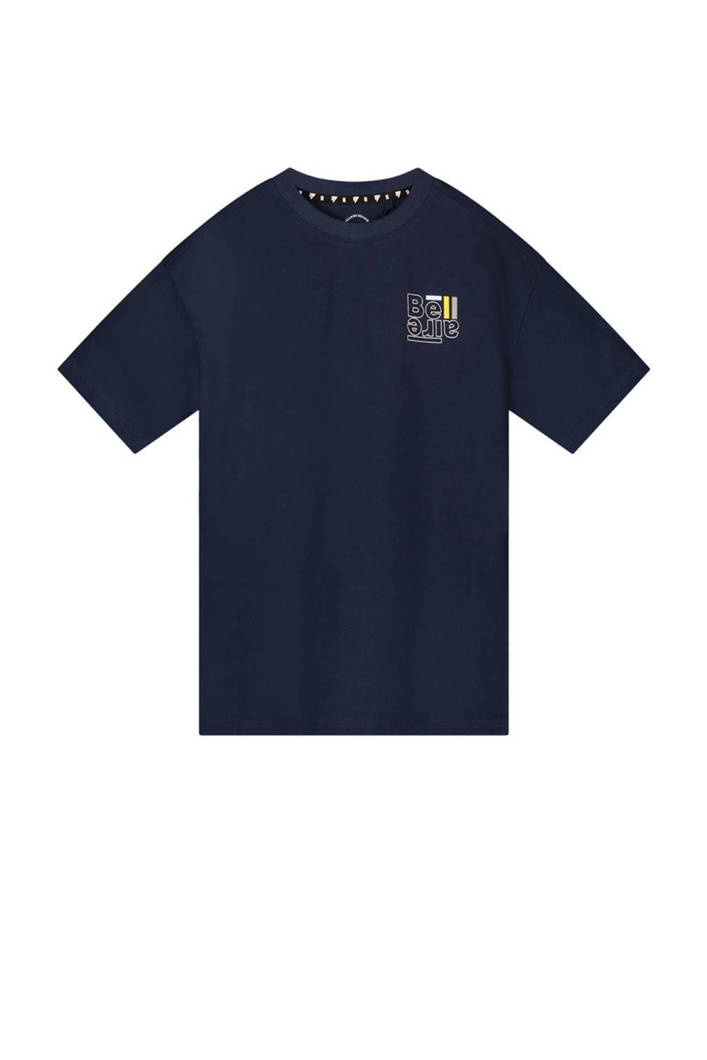 Blauwe jongens Bellaire T-shirt van katoen met printopdruk, korte mouwen en ronde hals