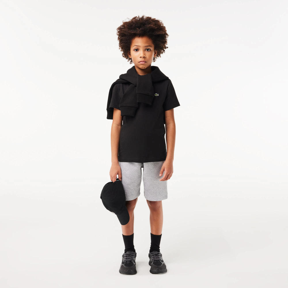 Zwarte jongens Lacoste T-shirt van katoen met logo dessin, korte mouwen en ronde hals