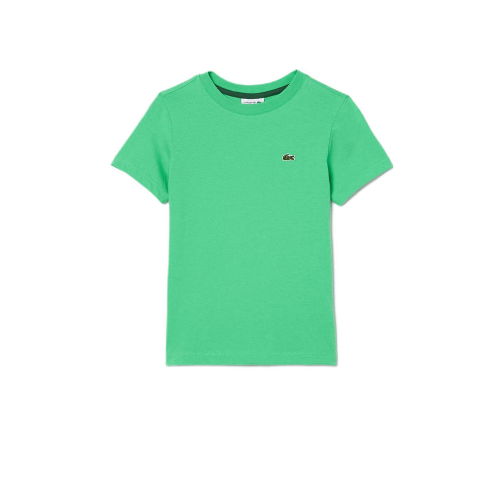 Groene jongens Lacoste T-shirt van katoen met effen, korte mouwen en ronde hals