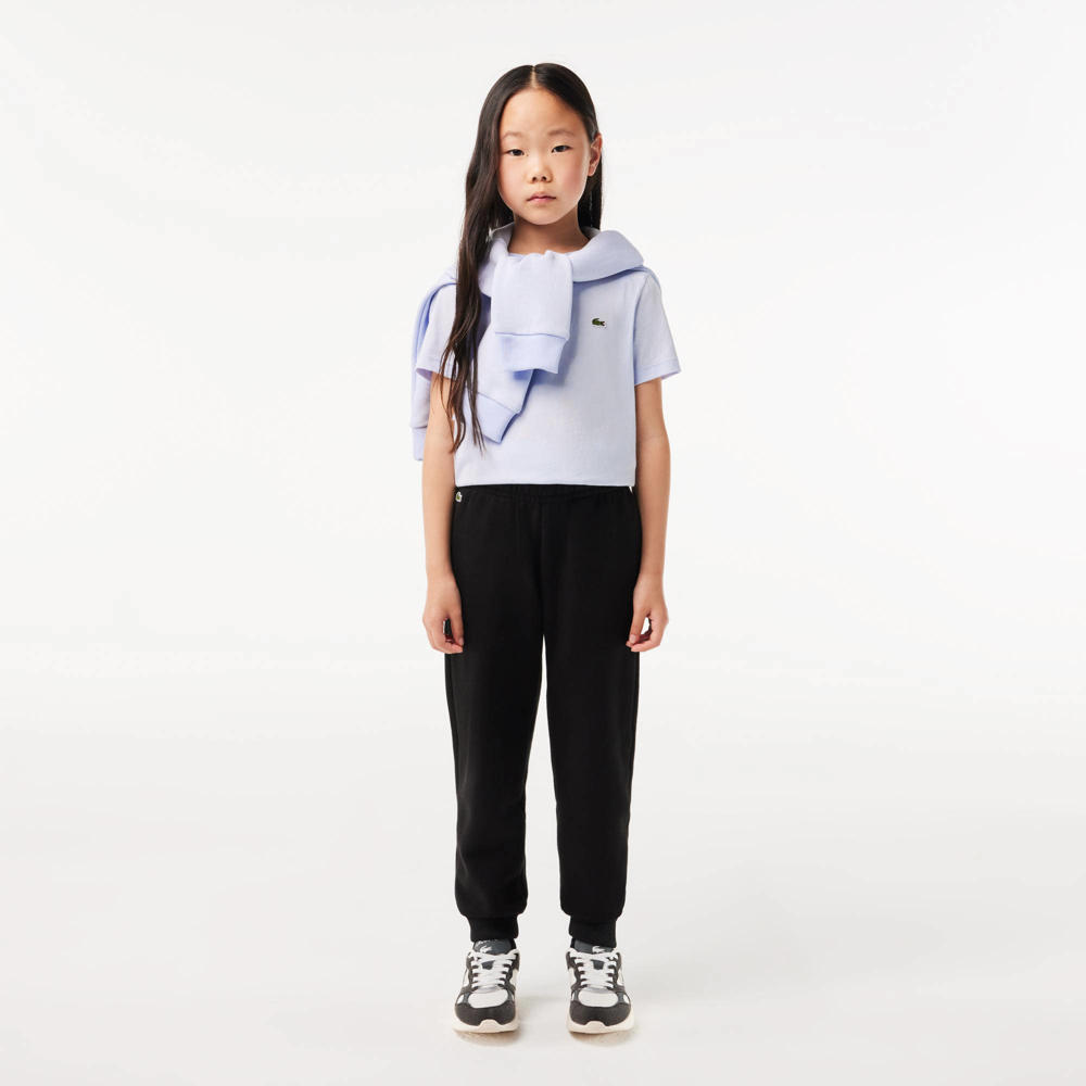 Blauwe jongens Lacoste T-shirt van katoen met effen, korte mouwen en ronde hals