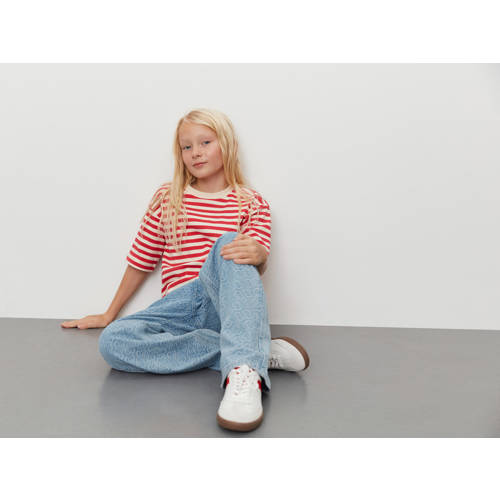 Sofie Schnoor gestreept T-shirt rood wit Meisjes Katoen Ronde hals Streep 128