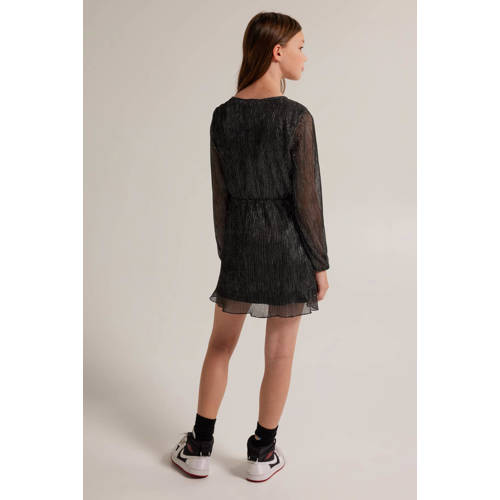 America Today jurk Daelin X zwart zilver Meisjes Polyester V-hals 134 140