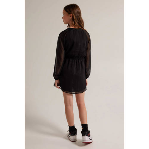 America Today jurk Dua X met mesh zwart Meisjes Polyester Ronde hals 134 140