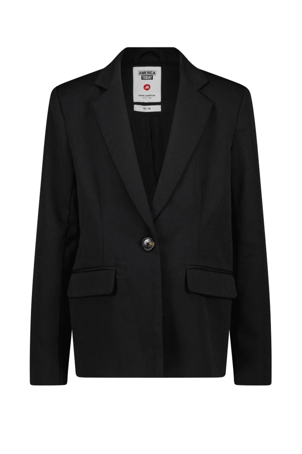 Zwarte meisjes America Today blazer Hazel Jr van stretchkatoen met lange mouwen, reverskraag en knoopsluiting