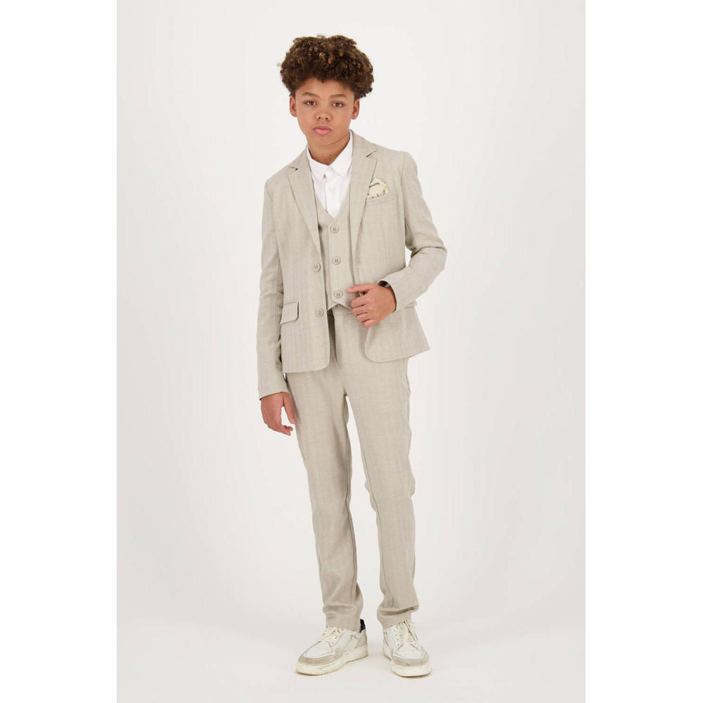 Beige jongens Vingino colbert van polyester met effen, lange mouwen, klassieke kraag en knoopsluiting