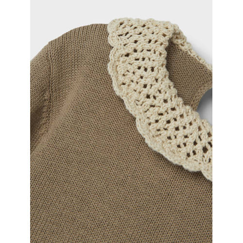 LIL' ATELIER MINI crochet trui NMFLORO van katoen bruin Effen 110