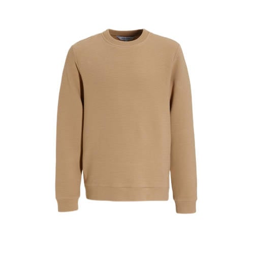anytime geribde sweater beige Jongens Katoen Ronde hals Effen - 110/116
