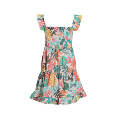 anytime crinkle jurk met all over print multi Meisjes Polyester Vierkante hals 98 104