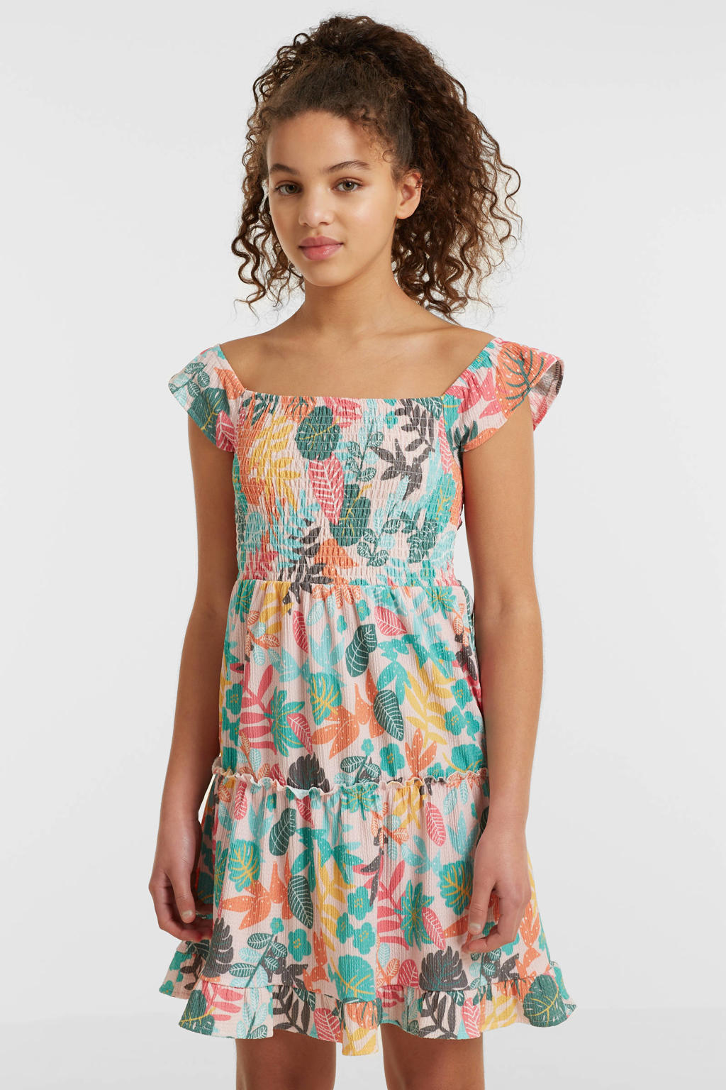 Multikleurige meisjes anytime crinkle jurk van polyester met korte mouwen en elastische inzet