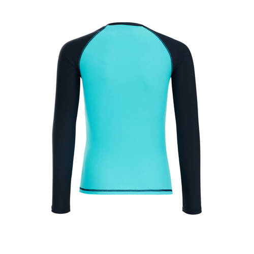 WE Fashion UV T-shirt turquoise zwart UV shirt Blauw Jongens Polyamide Ronde hals 92