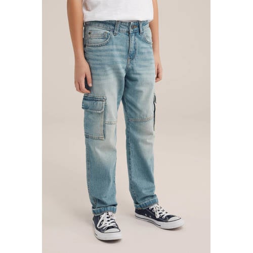 WE Fashion regular fit jeans bleached denim Blauw Jongens Stretchdenim 98