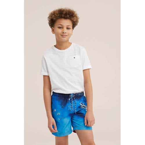 WE Fashion zwemshort blauw Jongens Gerecycled polyester All over print 98 104