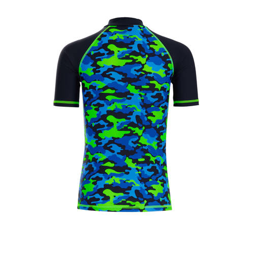 WE Fashion UV T-shirt blauw groen zwart UV shirt Jongens Polyamide Ronde hals 122 128