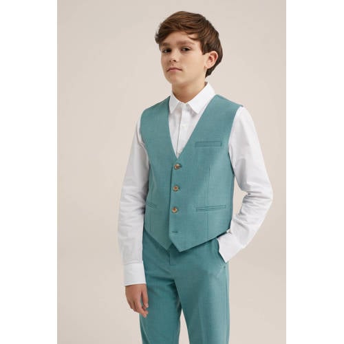 WE Fashion gilet aqua Blauw Jongens Polyester V-hals Effen 92