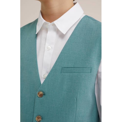 WE Fashion gilet aqua Blauw Jongens Gerecycled polyester V-hals Effen 110 116